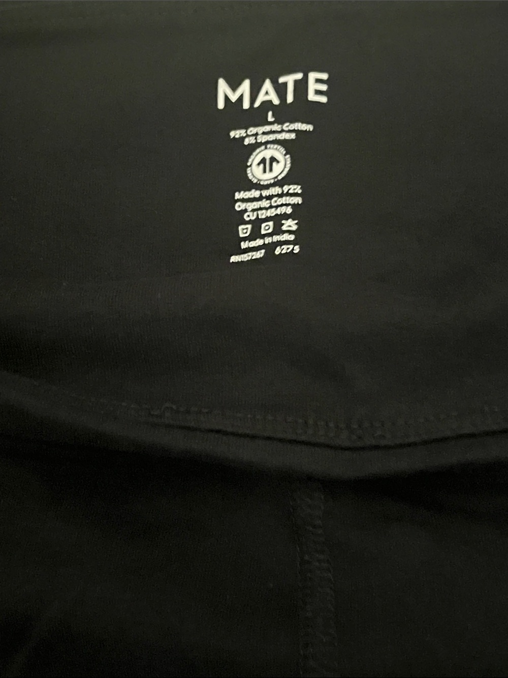 MATE Black Active Leggings Sz L Organic Cotton & Spandex - Picture 2 of 12